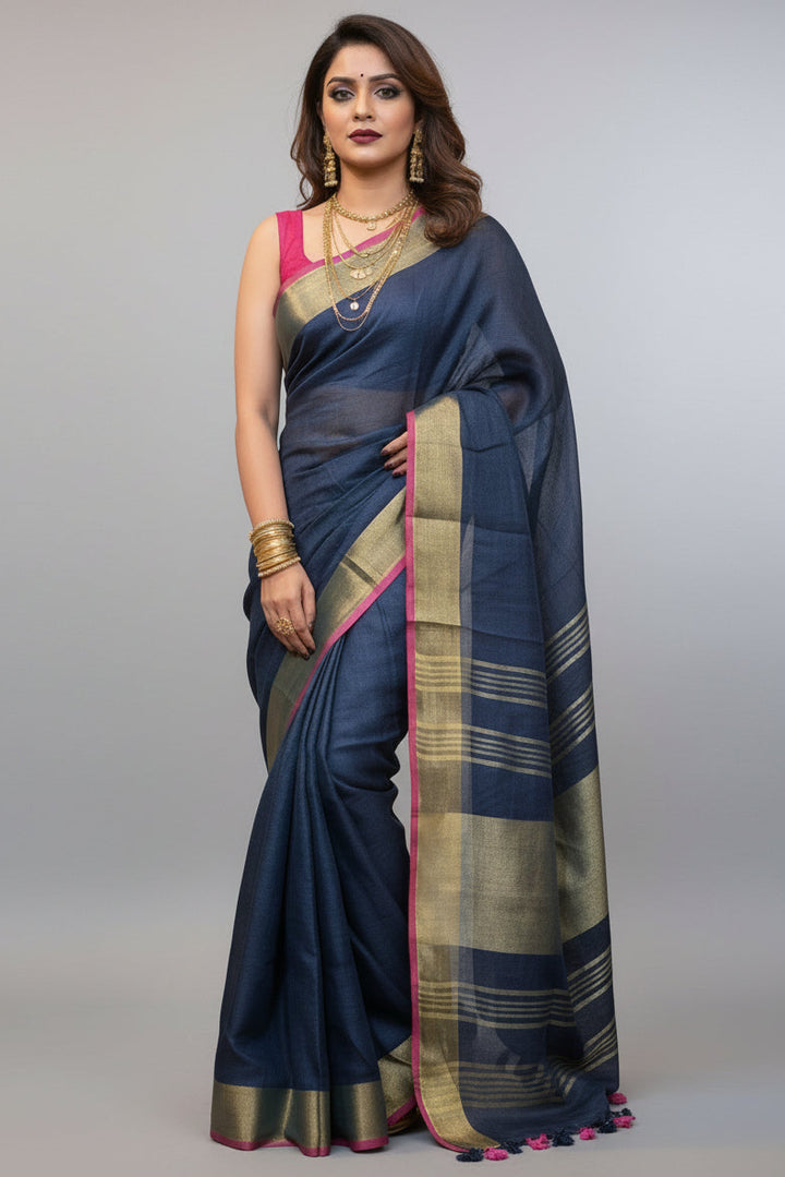 Naavya - Pure Handwoven Linen Saree