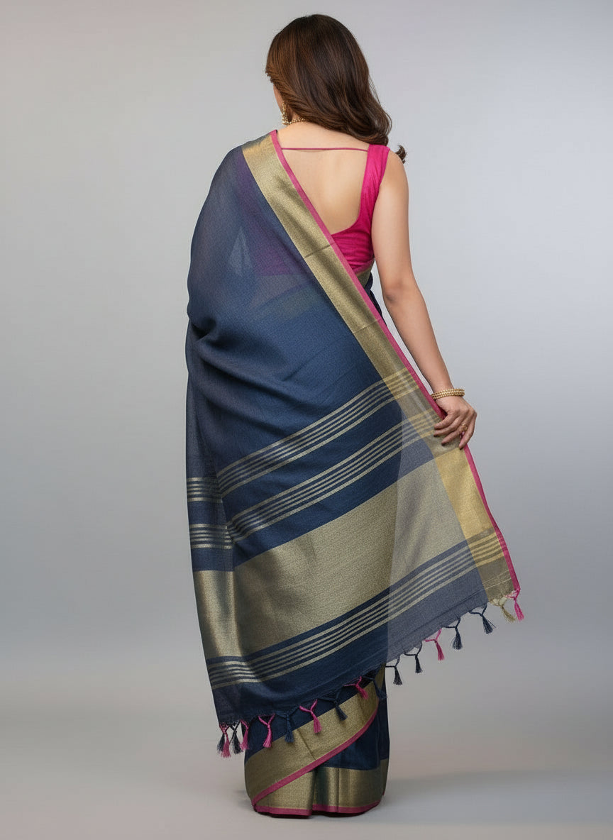 Naavya - Pure Handwoven Linen Saree