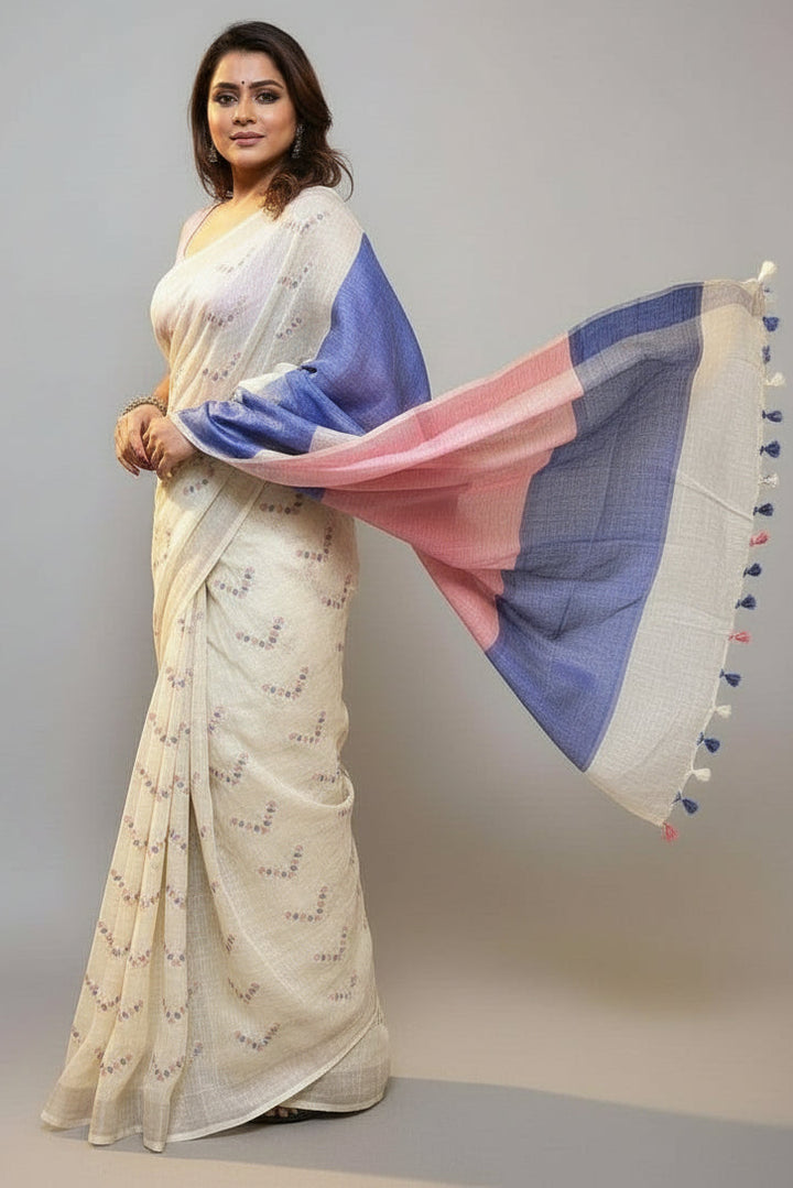 Beautifully Crafted Pure Linen Saree