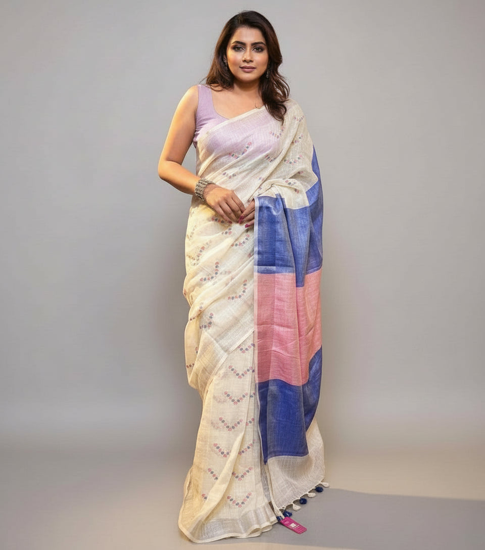 Beautifully Crafted Pure Linen Saree
