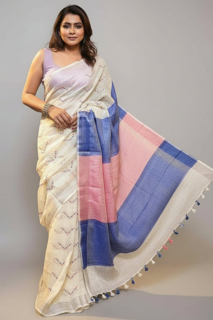 Beautifully Crafted Pure Linen Saree