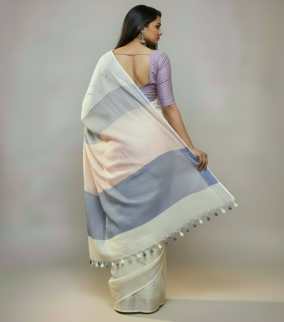Beautifully Crafted Pure Linen Saree