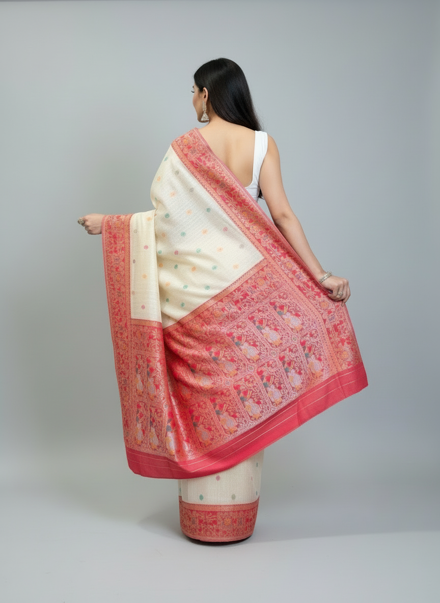 Ornamental Baluchari- Muga Tussar Silk Saree