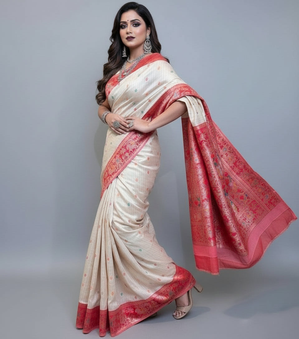 Ornamental Baluchari- Muga Tussar Silk Saree