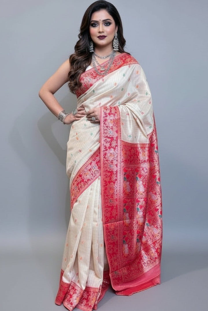 Ornamental Baluchari- Muga Tussar Silk Saree