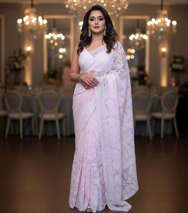 Luxe Walk With Chikankari - Designer Georgette Saree