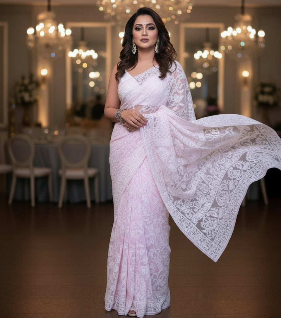 Luxe Walk With Chikankari - Designer Georgette Saree