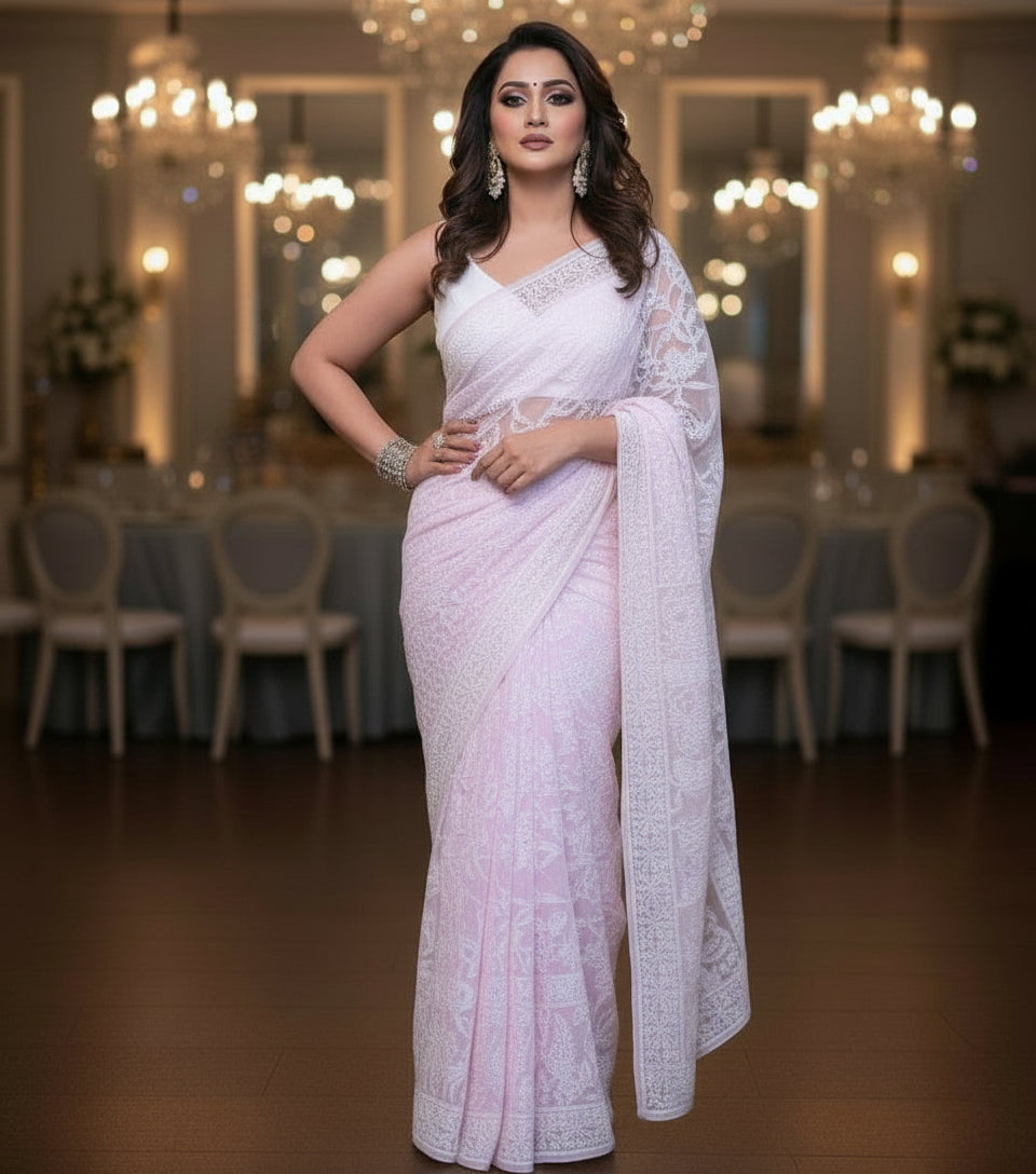 Luxe Walk With Chikankari - Designer Georgette Saree