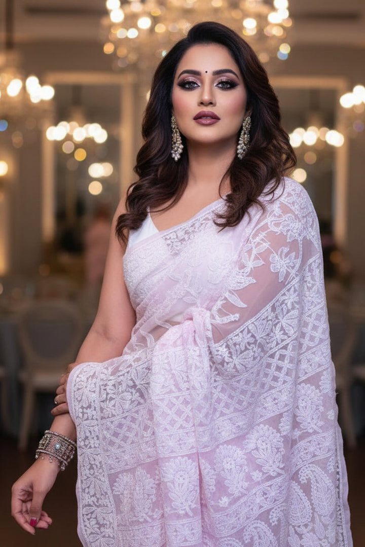 Luxe Walk With Chikankari - Designer Georgette Saree