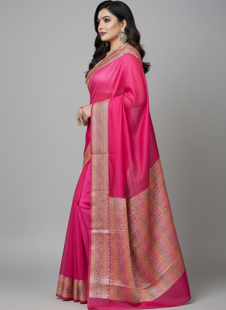 Chasing Victory Banarasi Semi Georgette Pink Silk Saree