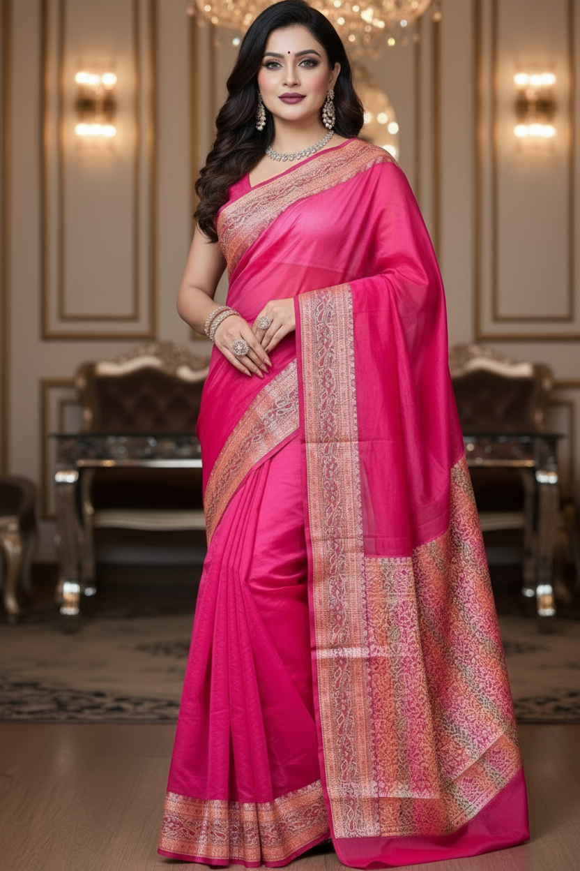 Chasing Victory Banarasi Semi Georgette Pink Silk Saree