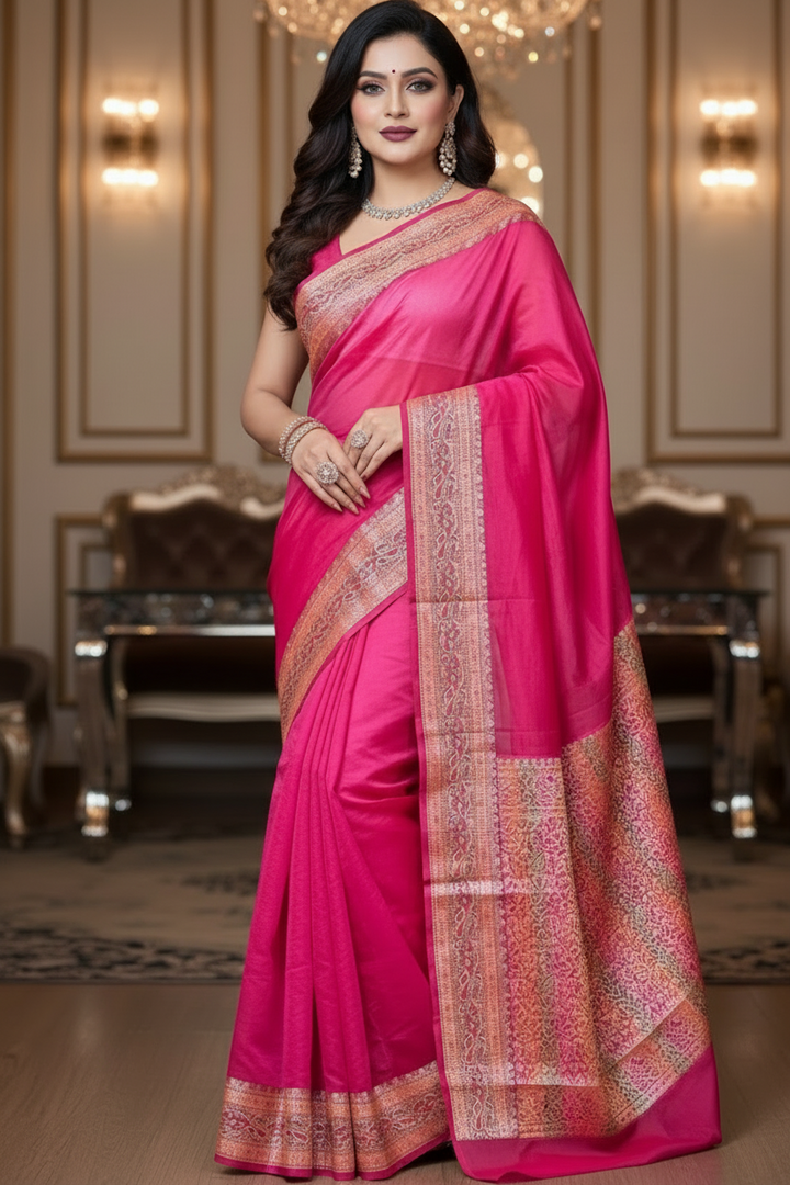Chasing Victory Banarasi Semi Georgette Pink Silk Saree