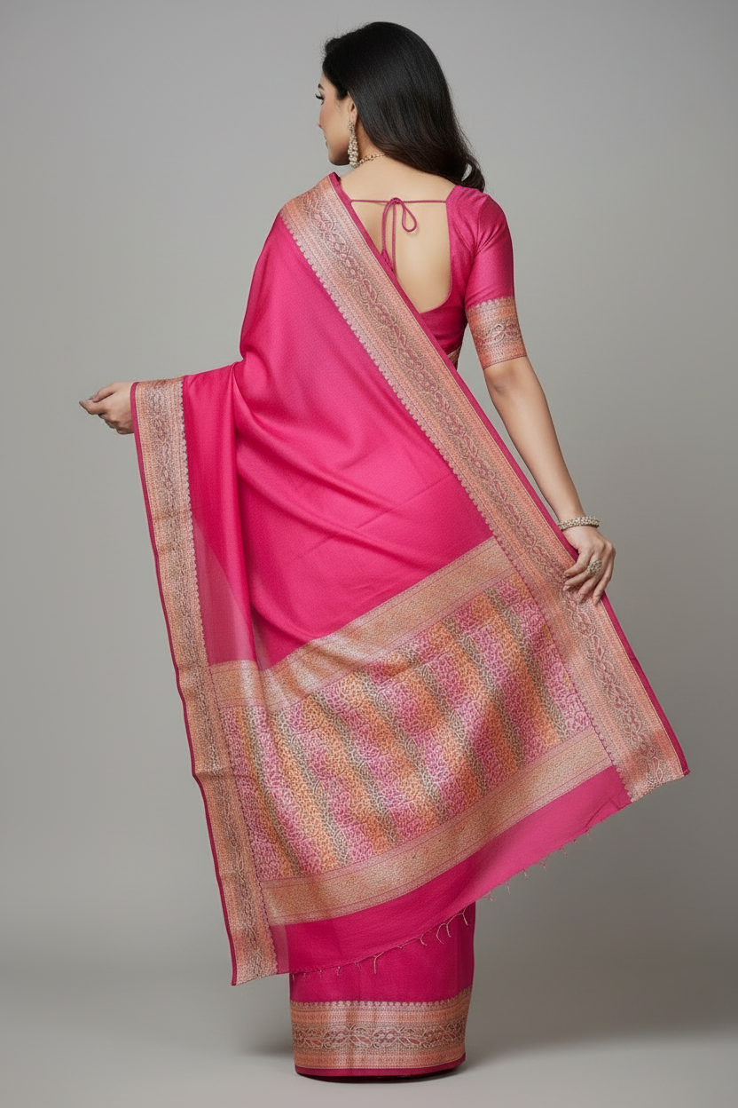 Chasing Victory Banarasi Semi Georgette Pink Silk Saree