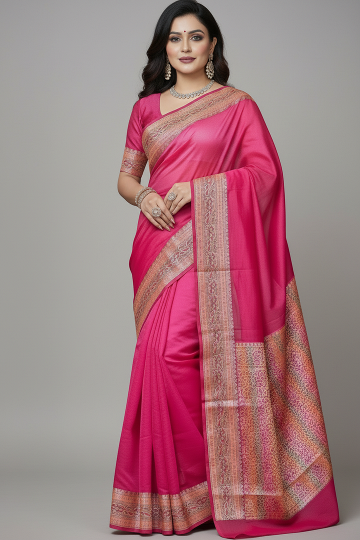 Chasing Victory Banarasi Semi Georgette Pink Silk Saree