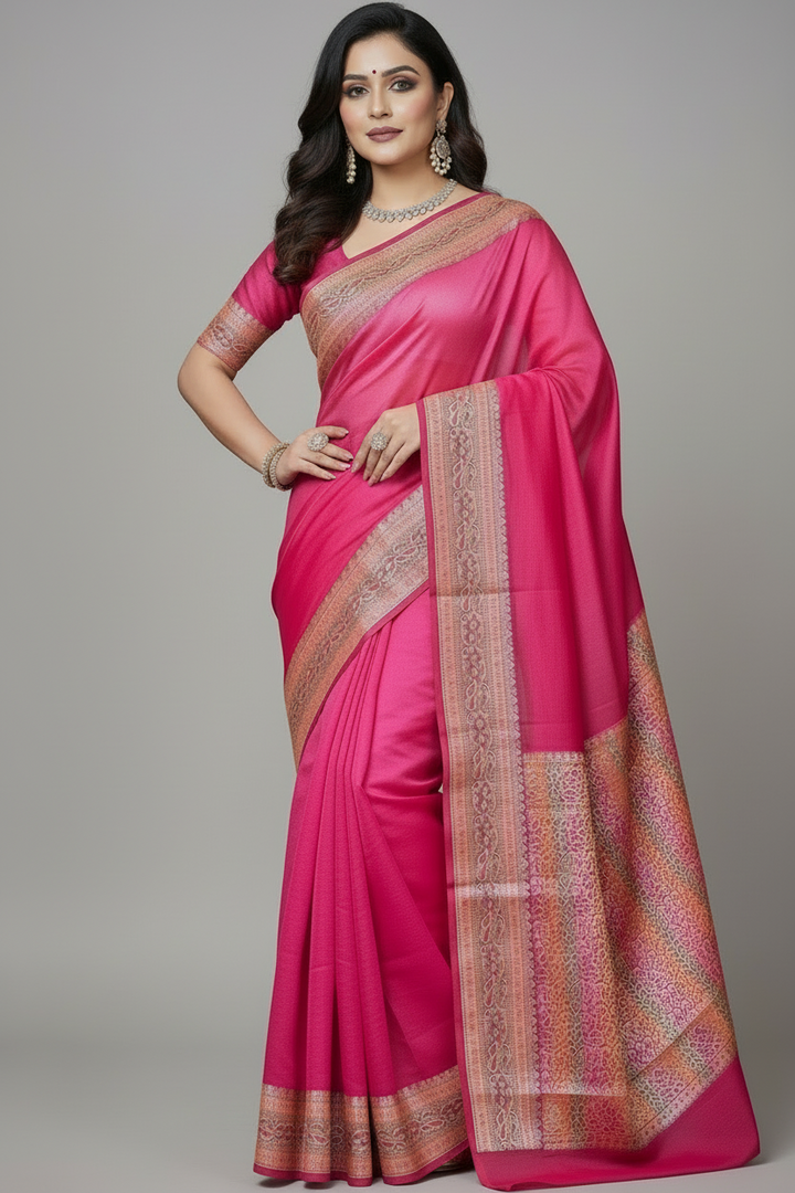 Chasing Victory Banarasi Semi Georgette Pink Silk Saree