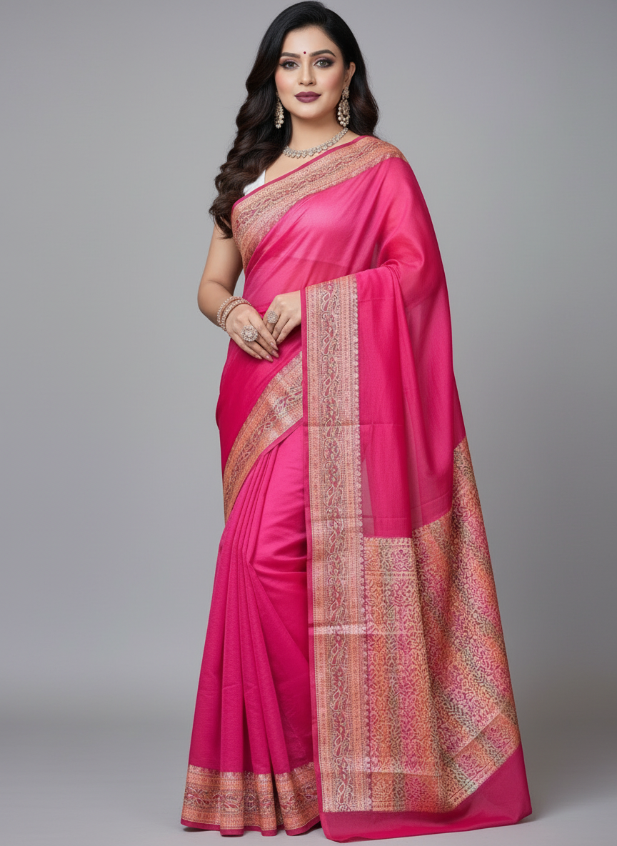 Chasing Victory Banarasi Semi Georgette Pink Silk Saree