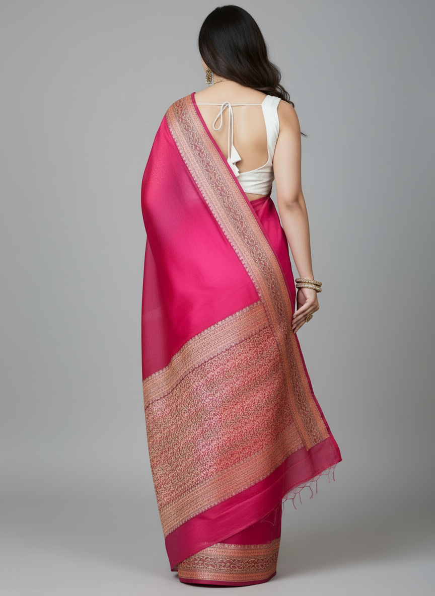 Chasing Victory Banarasi Semi Georgette Pink Silk Saree