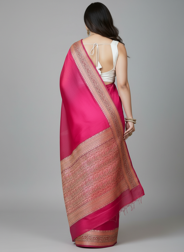 Chasing Victory Banarasi Semi Georgette Pink Silk Saree