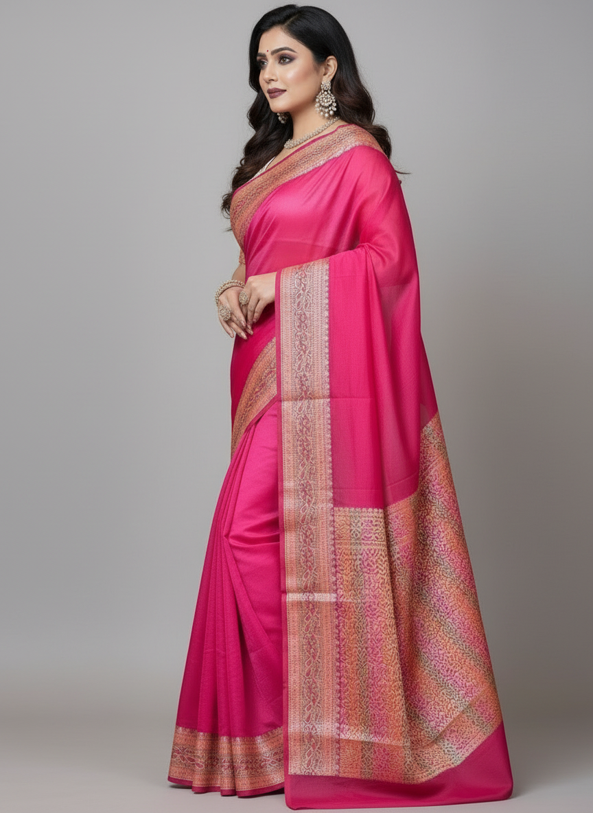 Chasing Victory Banarasi Semi Georgette Pink Silk Saree