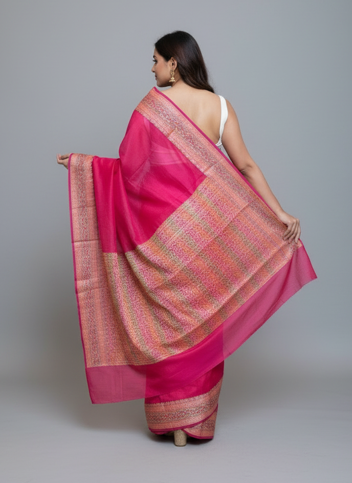Chasing Victory Banarasi Semi Georgette Pink Silk Saree