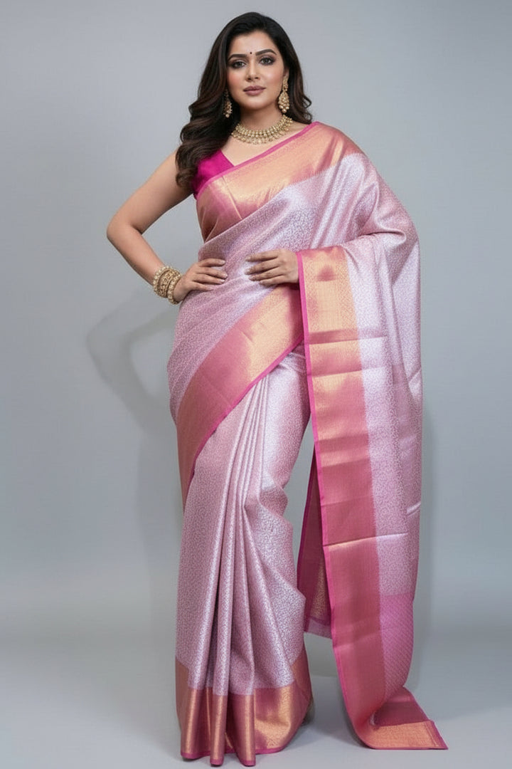 Classic Pink & Gold Weave  Banarasi Tissue Silk Saree