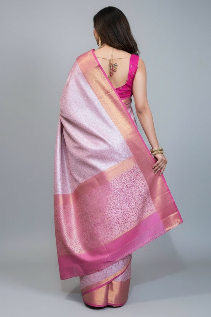 Classic Pink & Gold Weave  Banarasi Tissue Silk Saree
