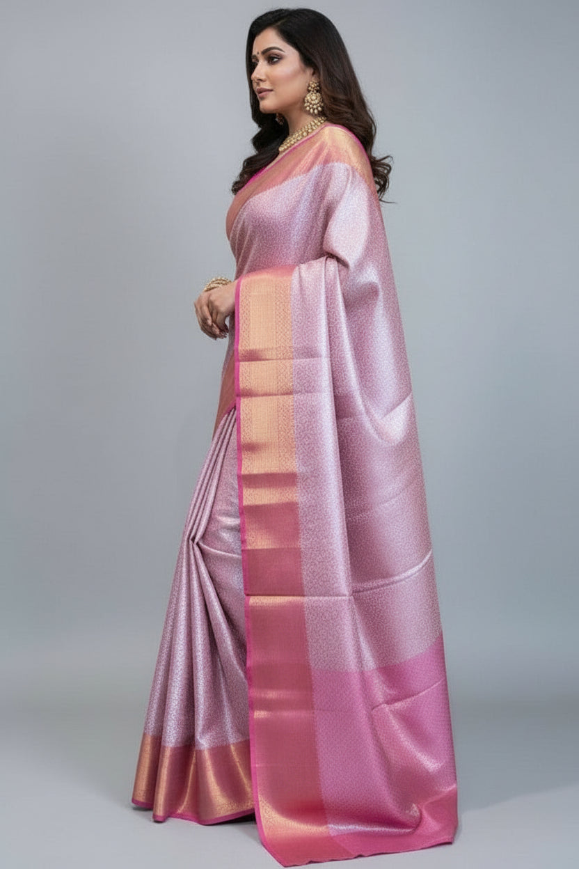 Classic Pink & Gold Weave  Banarasi Tissue Silk Saree