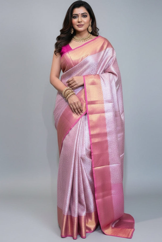 Classic Pink & Gold Weave  Banarasi Tissue Silk Saree