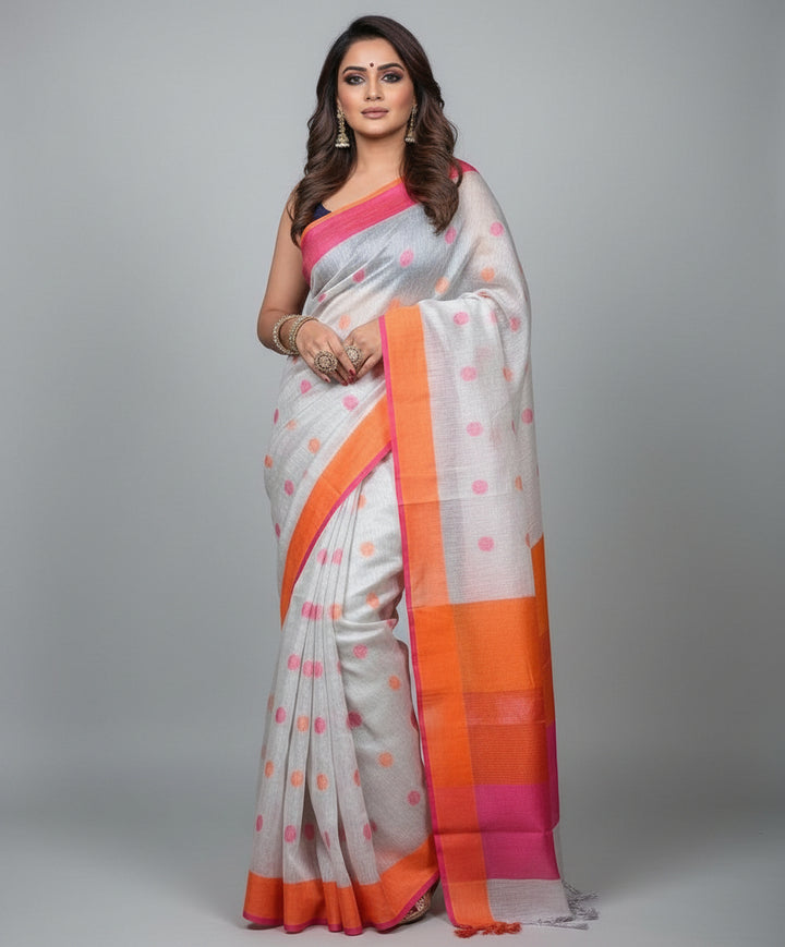 Radiant Loom- Tissue Linen Saree with Dual Color Border