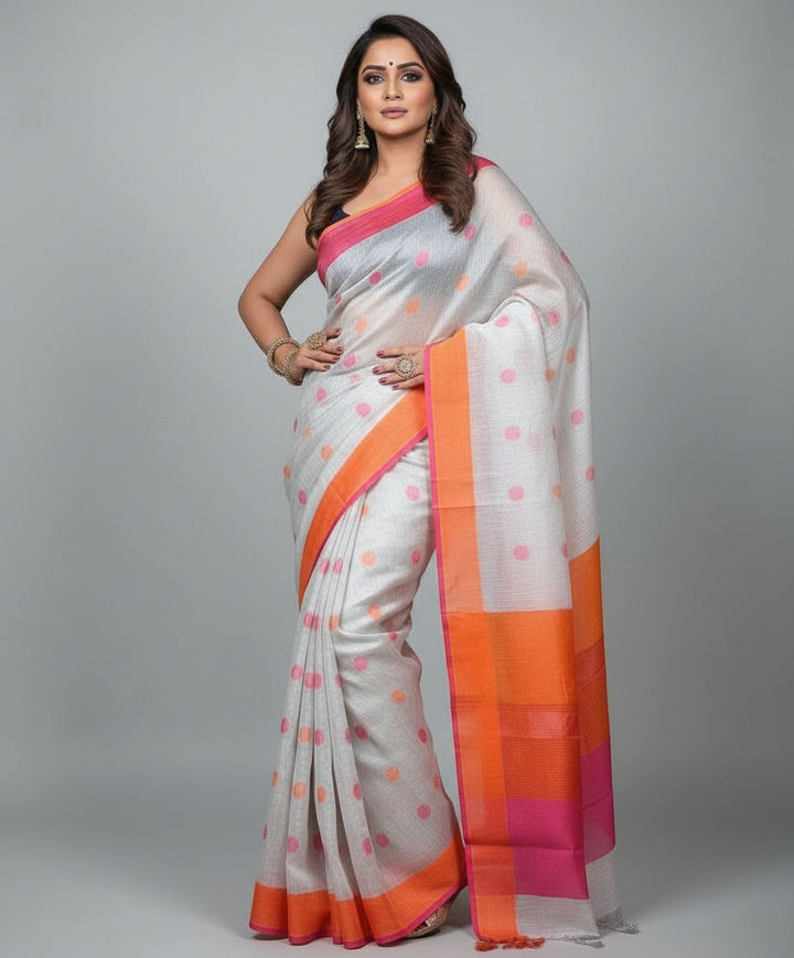 Radiant Loom- Tissue Linen Saree with Dual Color Border