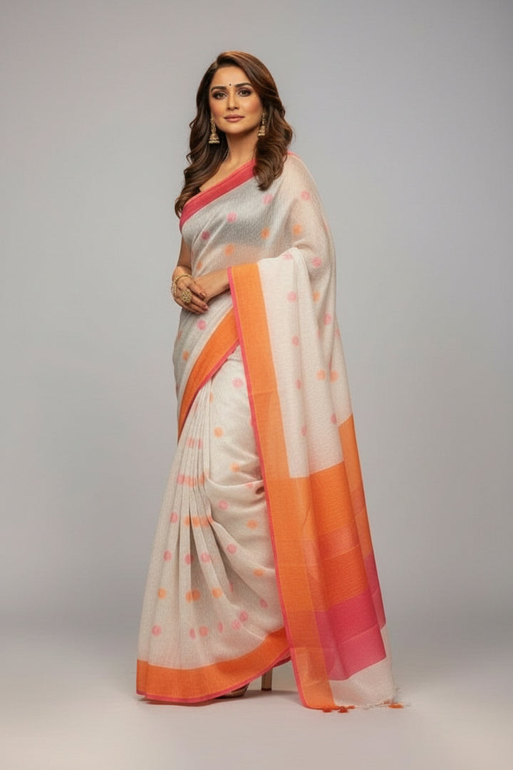 Radiant Loom- Tissue Linen Saree with Dual Color Border