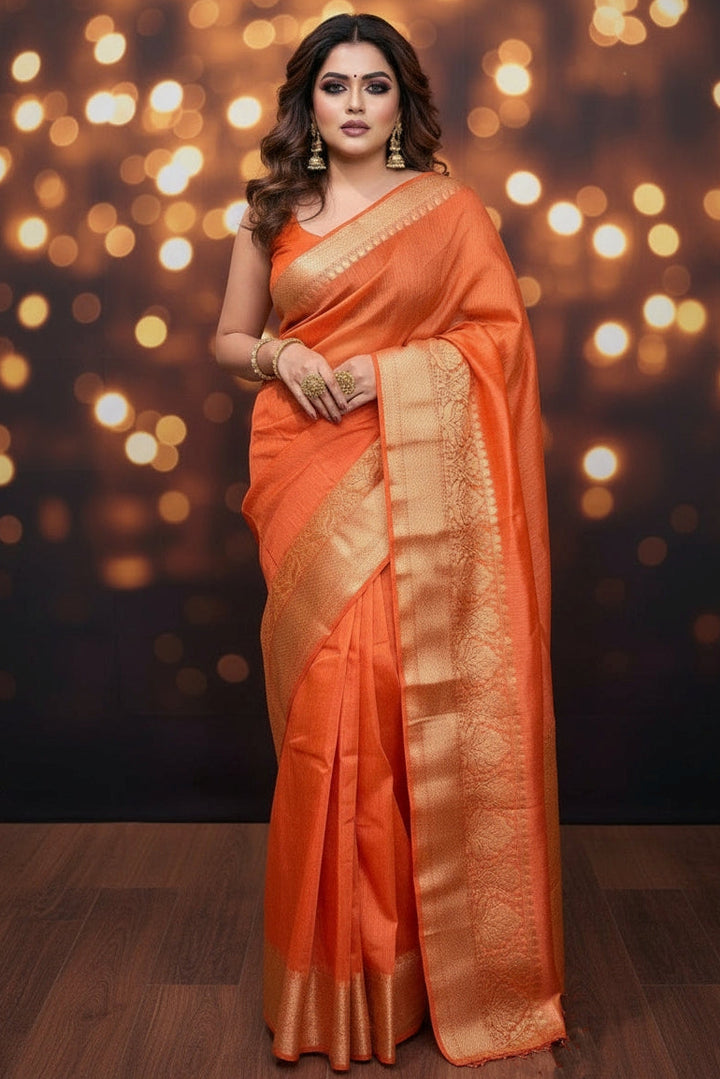 Pure Handwoven Silk Linen Banarasi Saree [new]