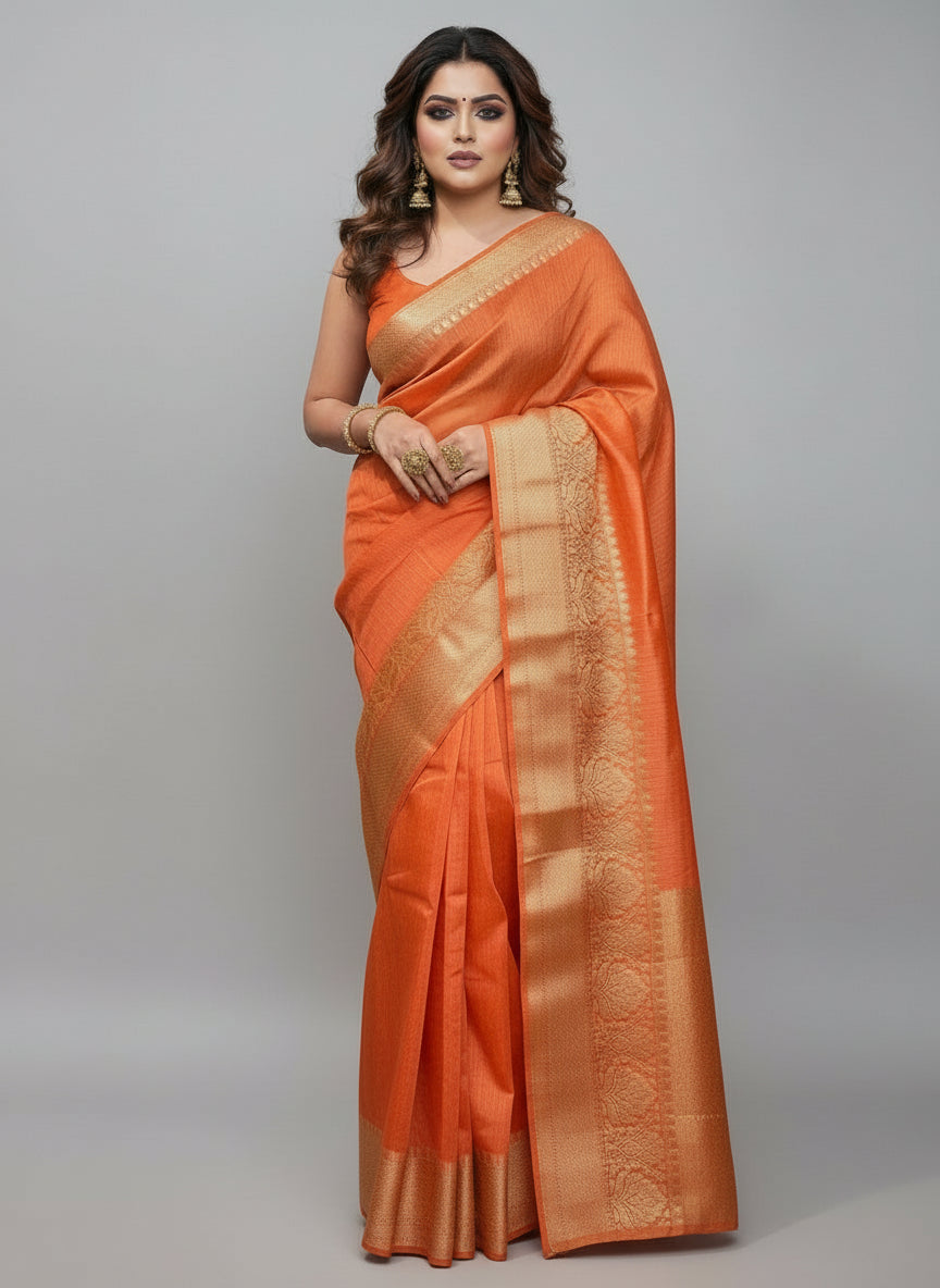 Pure Handwoven Silk Linen Banarasi Saree [new]