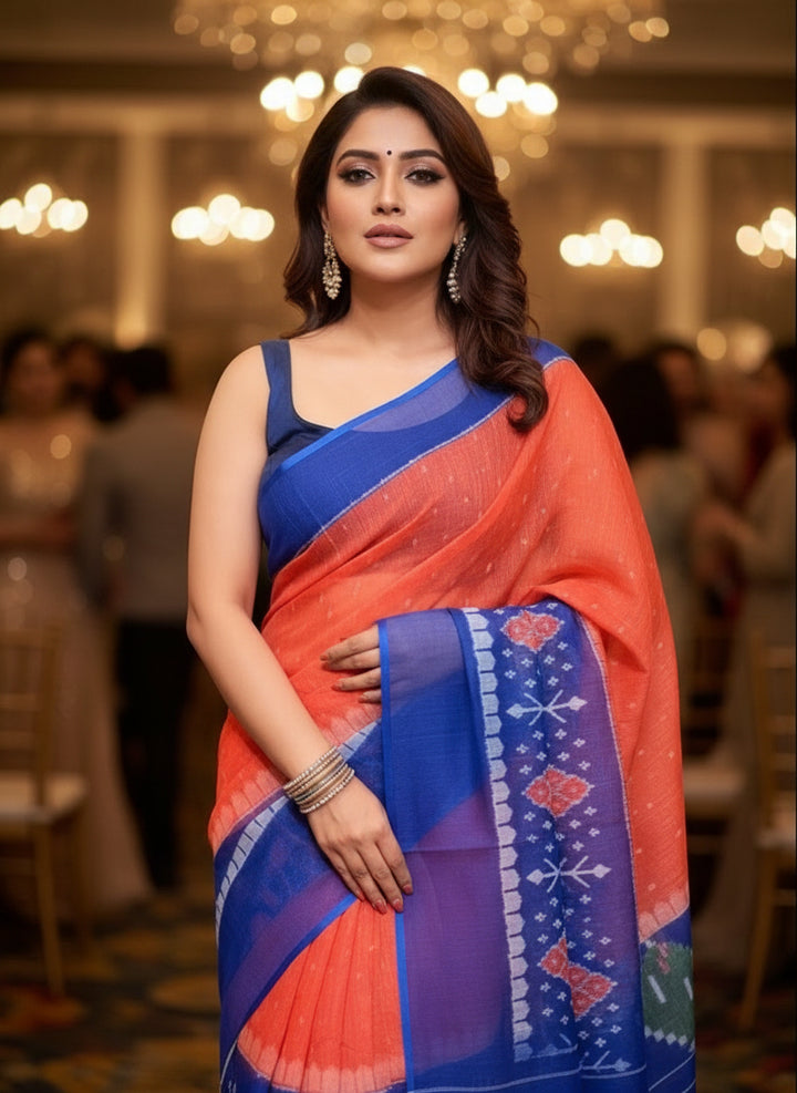 Ikkat Print Linen Saree