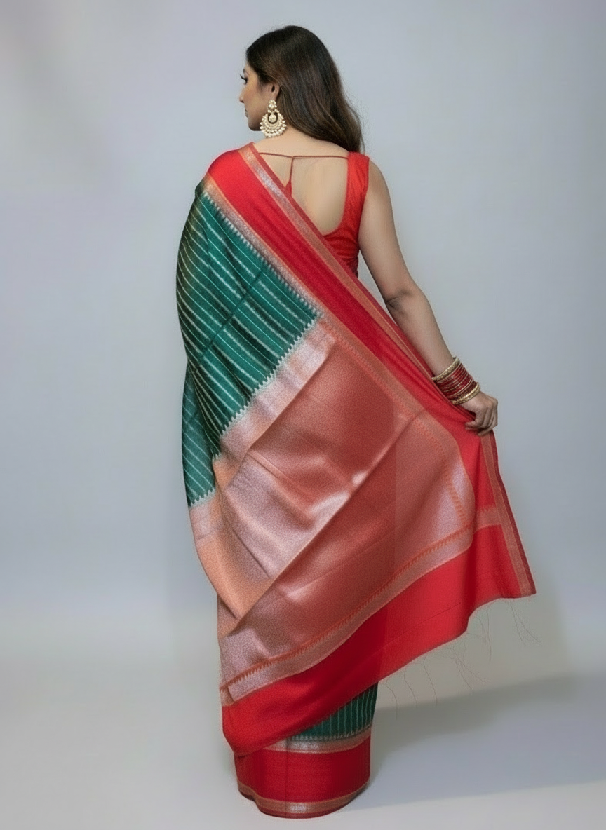 Elegant Emerald Banarasi Saree