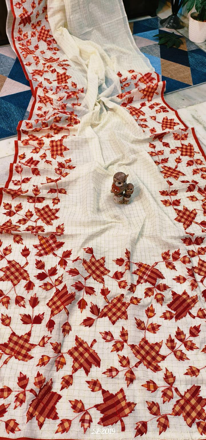 Patar Uronto Golpo Dhonekhali Applique Cotton Saree