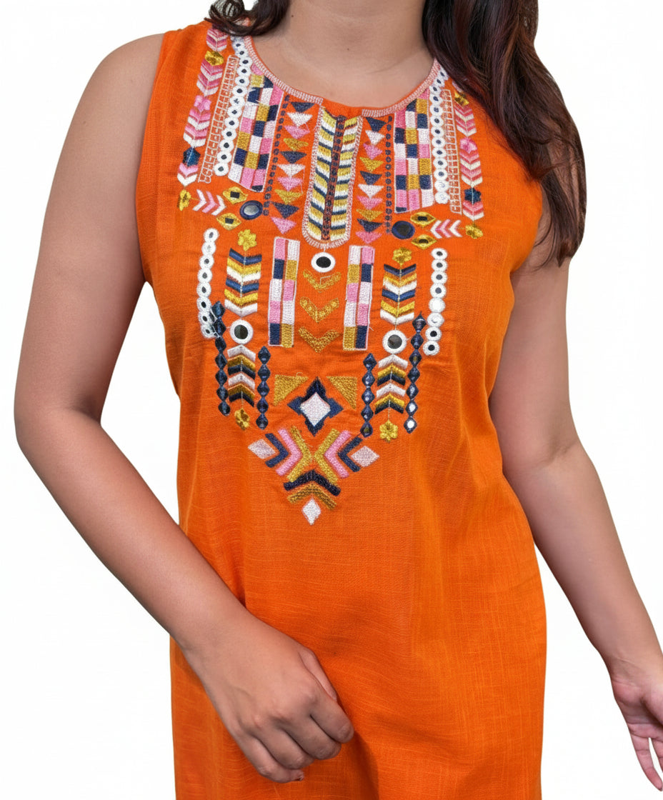Orange Day- Cotton Kurti Set