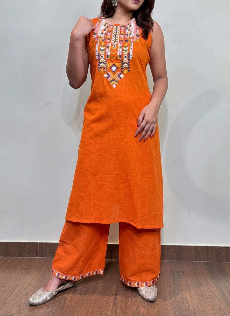 Orange Day- Cotton Kurti Set