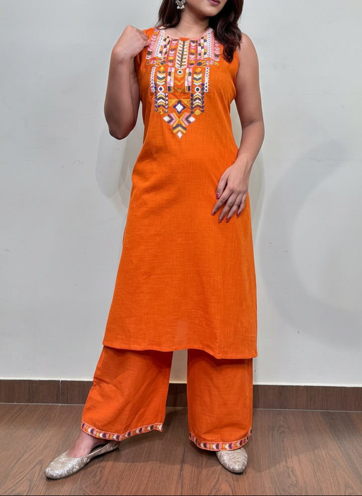 Orange Day- Cotton Kurti Set