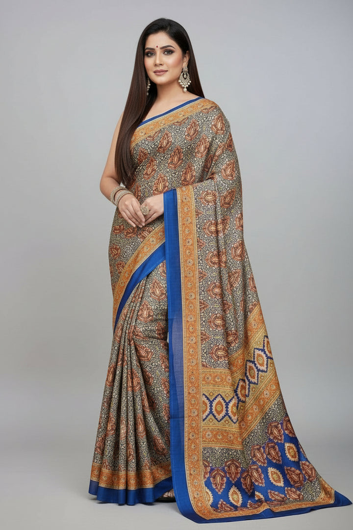 Fancy Silk Saree With Pashmina Print