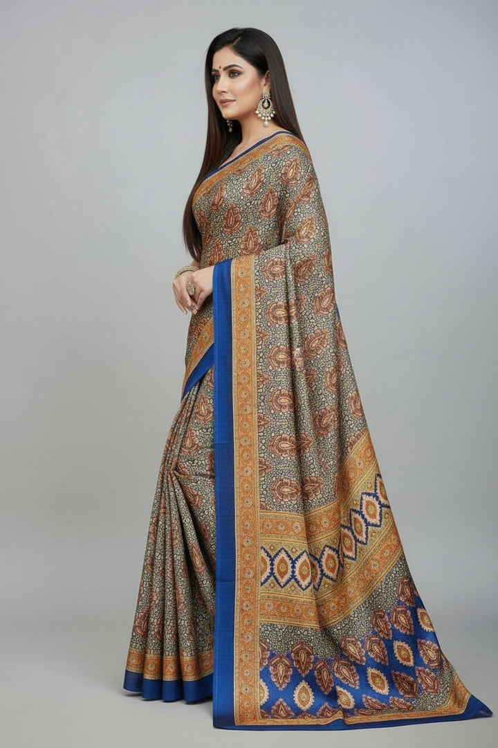 Fancy Silk Saree With Pashmina Print