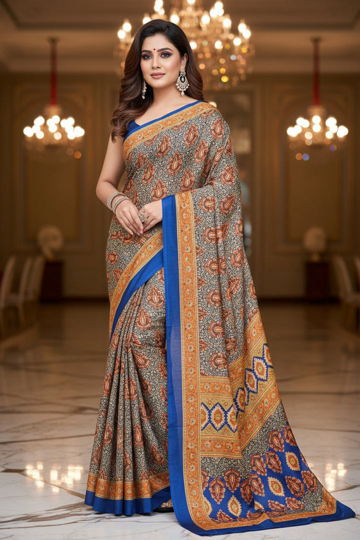 Fancy Silk Saree With Pashmina Print