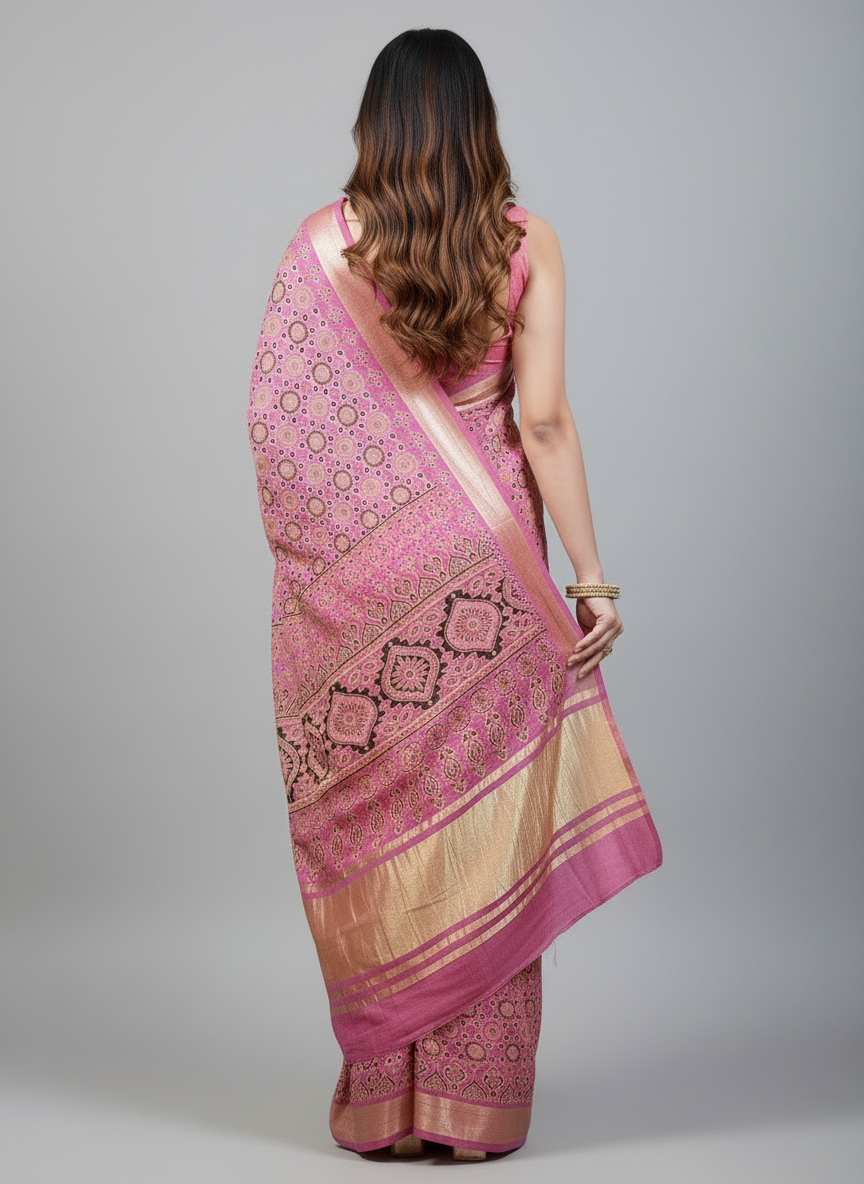Tidal Waves -Ajrakh Block Printed Saree