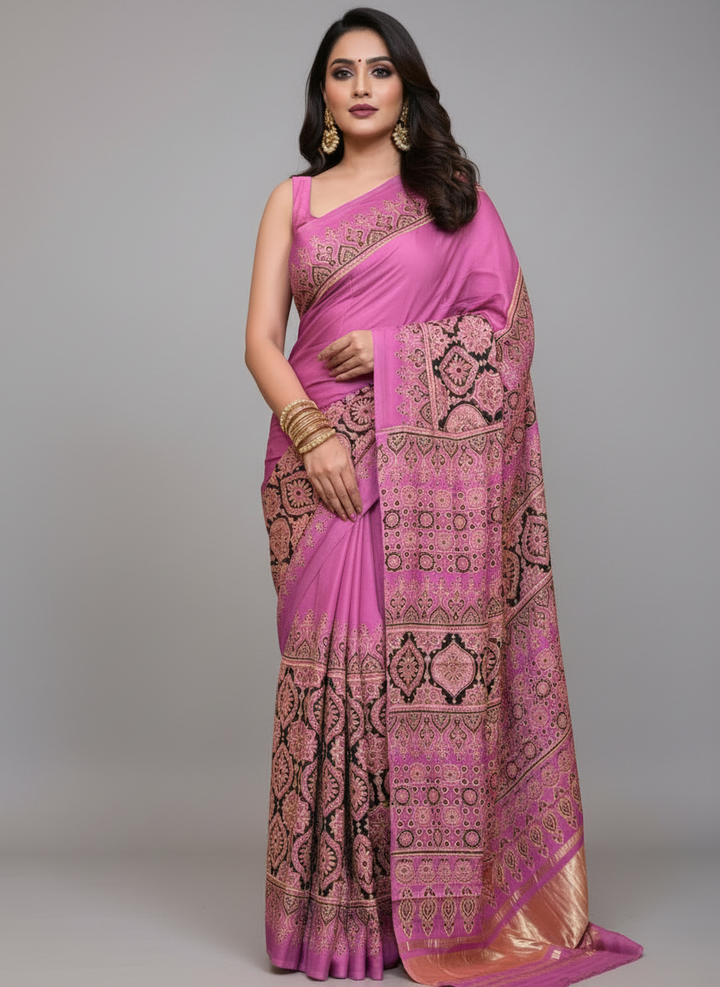 Tidal Waves -Ajrakh Block Printed Saree