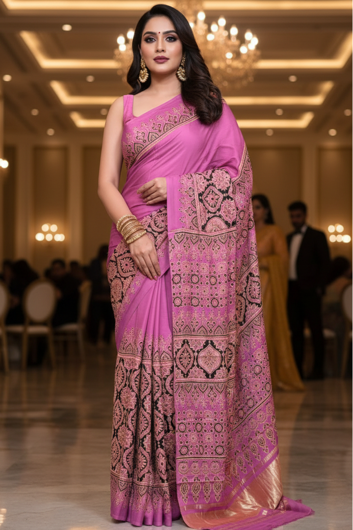 Tidal Waves -Ajrakh Block Printed Saree