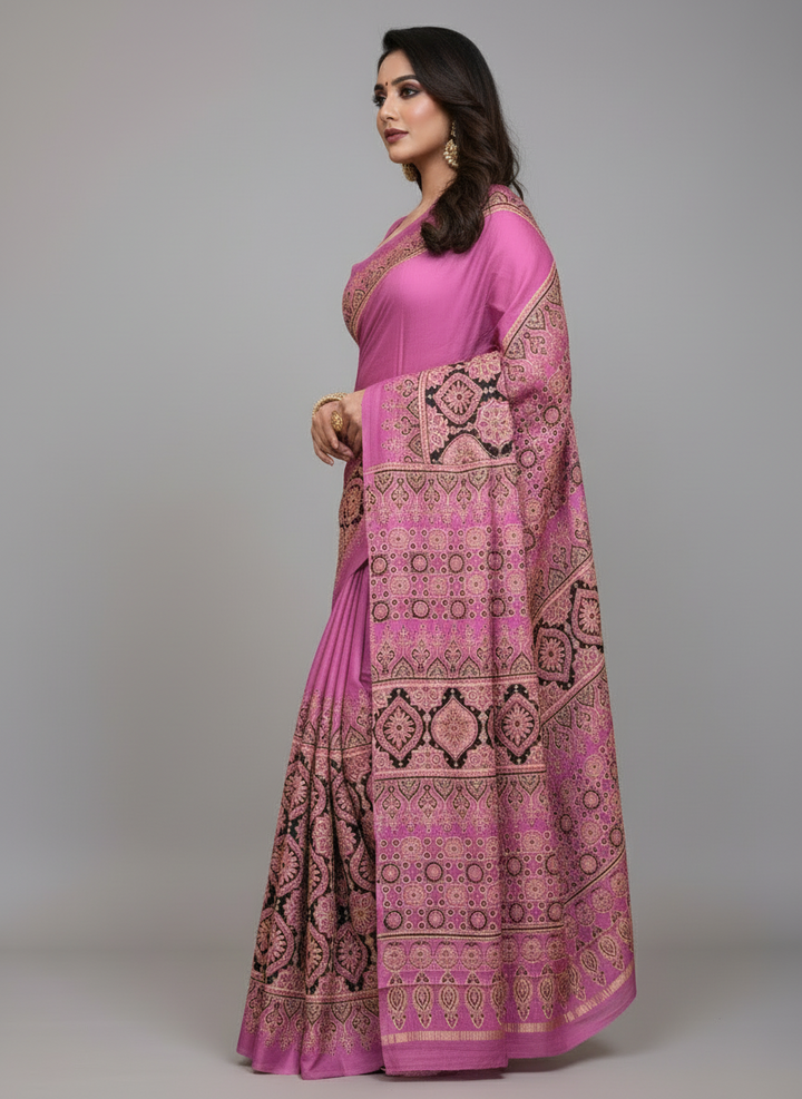 Tidal Waves -Ajrakh Block Printed Saree