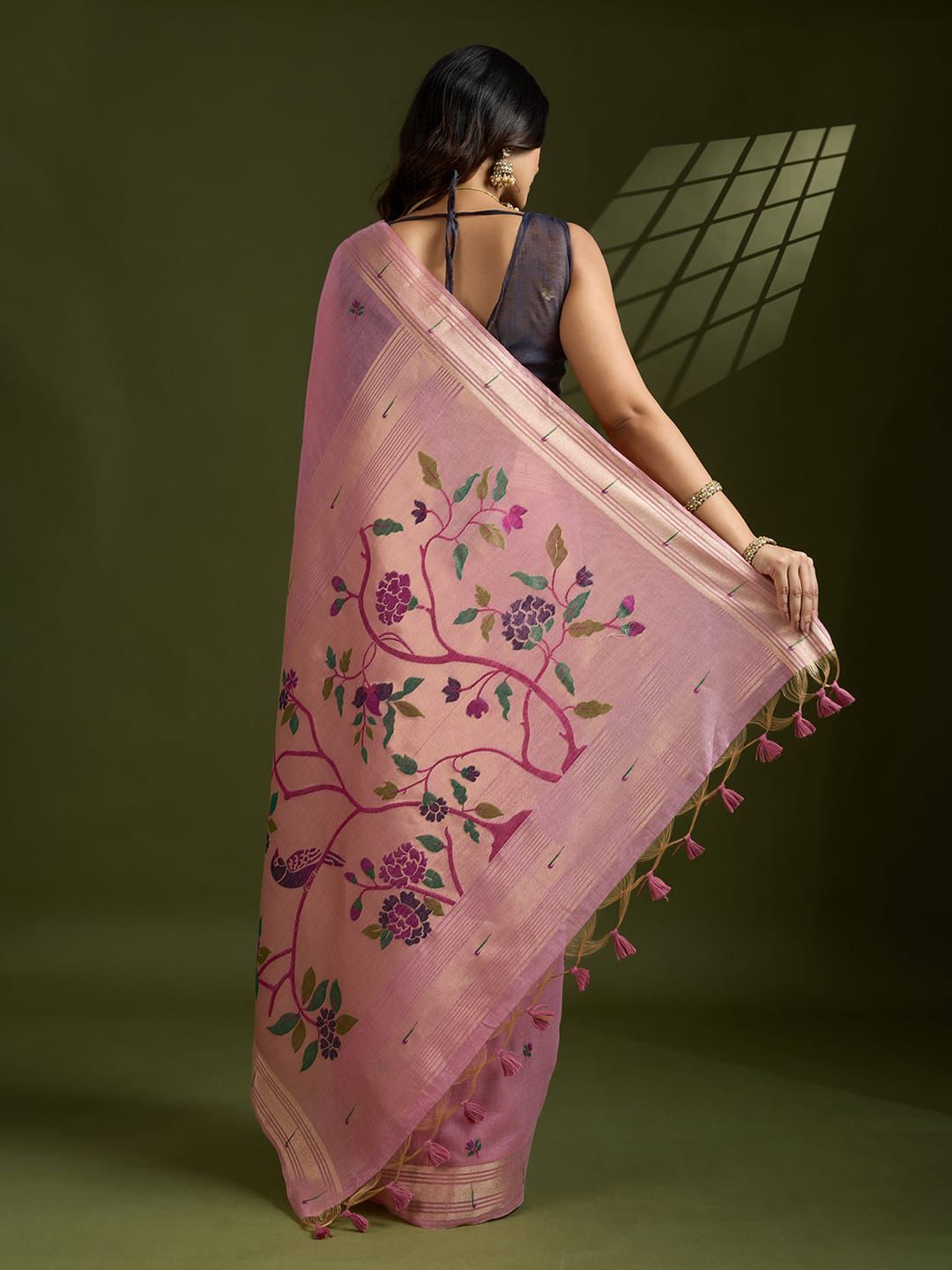 Plum Regalina Muga Cotton Paithani Saree