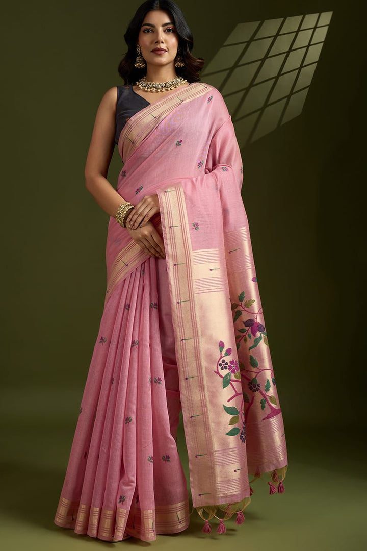 Plum Regalina Muga Cotton Paithani Saree