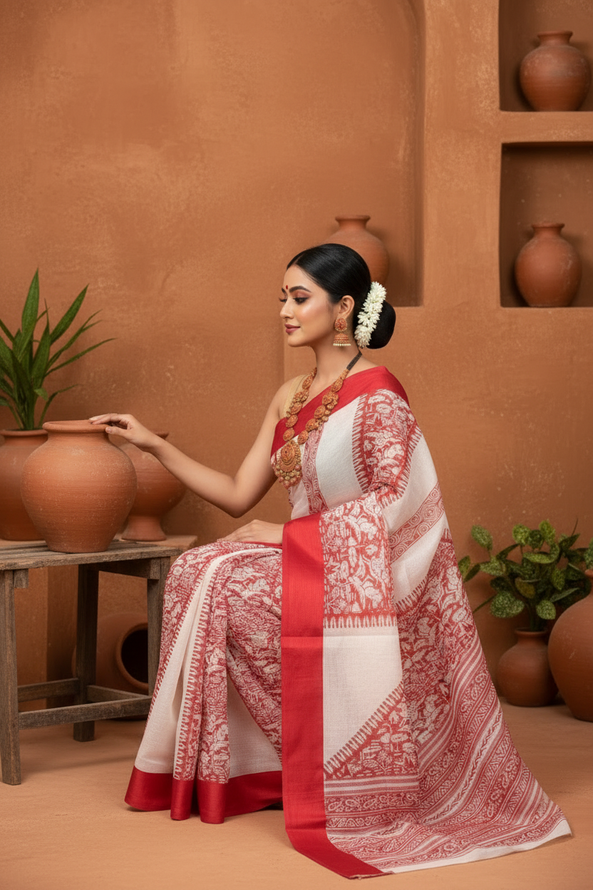 Village Chronicle Handloom Dhonekhali Cotton Saree