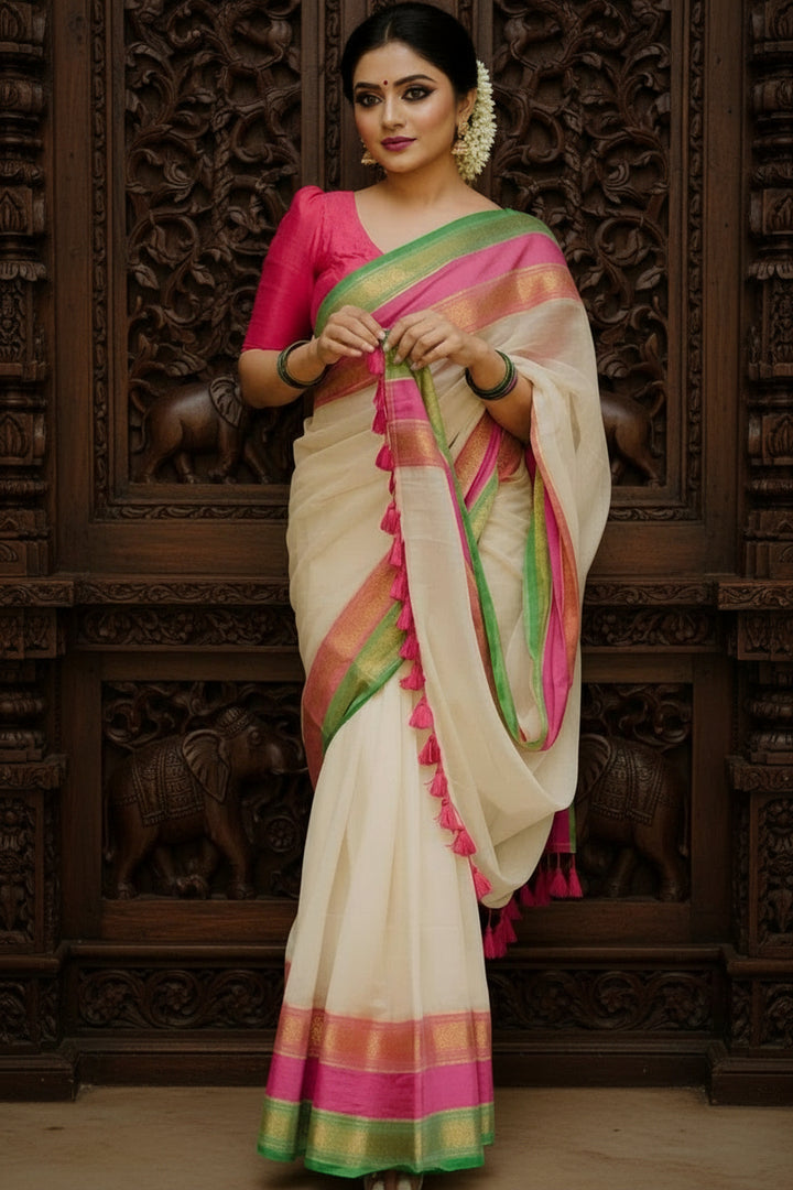 Shwetambari White Cotton Saree